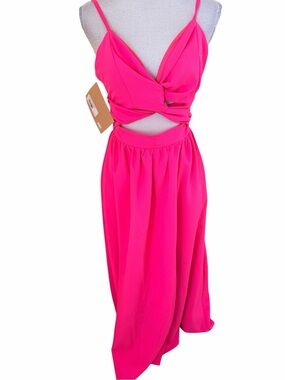 New Imperial Hot Pink Twist Front Cutout Sleeveless Maxi Dress 6
